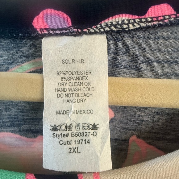 Women’s Floral Tunic Top Navy vibrant Pink and Green 2XL ruffle resort wear - Picture 7 of 9